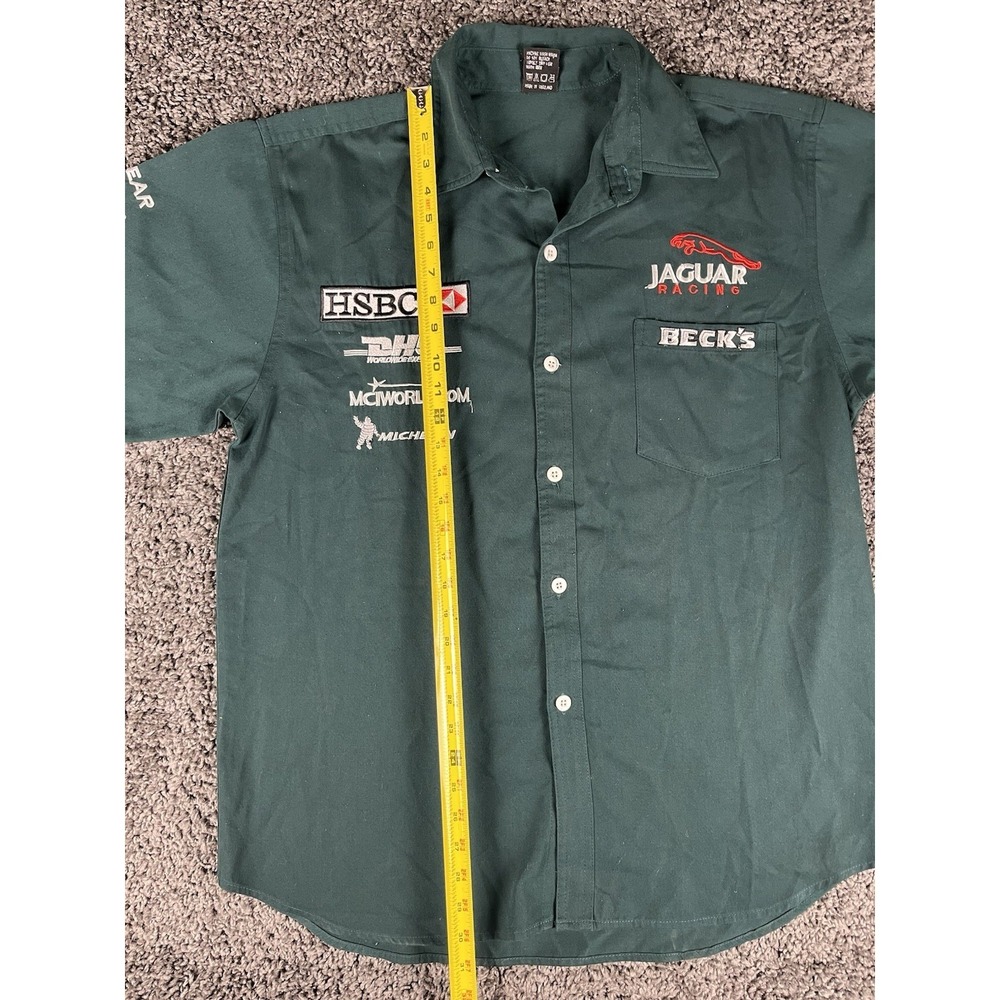 Y2K JAGUAR RACING Short Sleeve Green button-up Shirt Embroidered Logo Sz 2XL - Picture 9 of 9